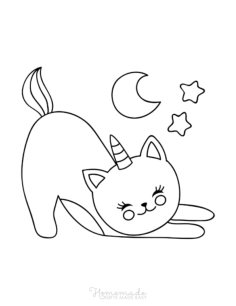 Cute Sleepy Caticorn Unicorn Coloring Pages Pdf, Free Vectors File
